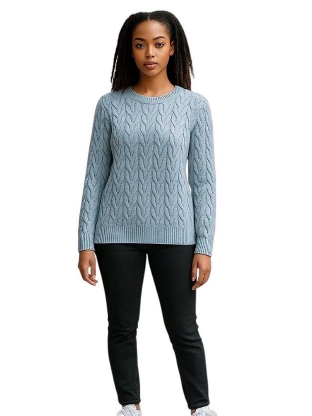 PHILOSOPHY Women’s Cable Knit Crew Neck Sweater Cornflower Blue M